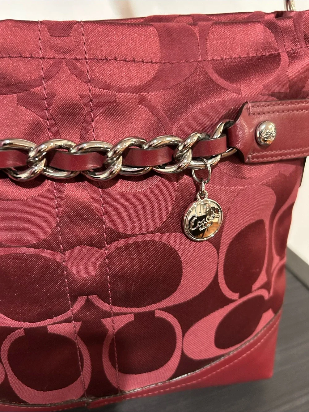 Coach Signature Sateen Chain Convertible Duffle/Shoulder Bag (Style F18862)